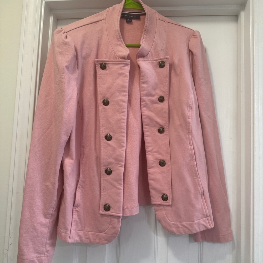 Tommy Hilfiger button-front band jacket.